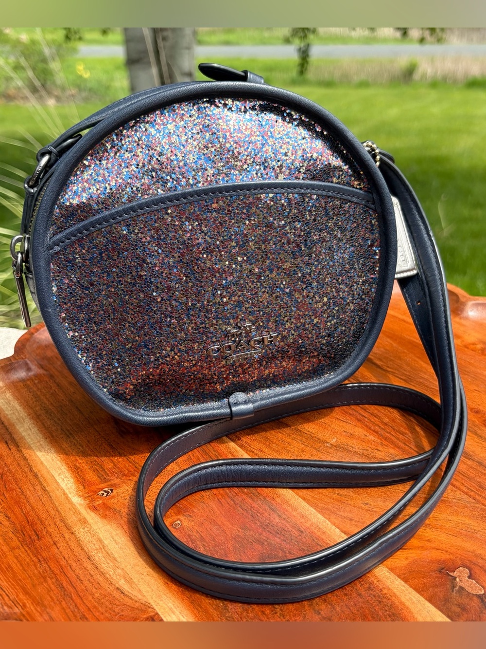 Coach Canteen Bag Limited Edition Navy Leather Rainbow Glitter F48731 EUC - Picture 3 of 16